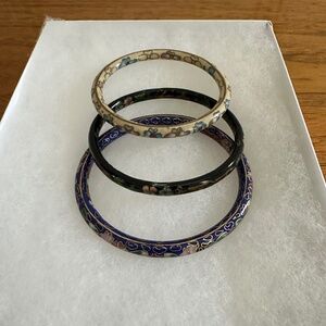 VIntage 1980s Chinese Cloisonné Enamel Bangles, Set of 3